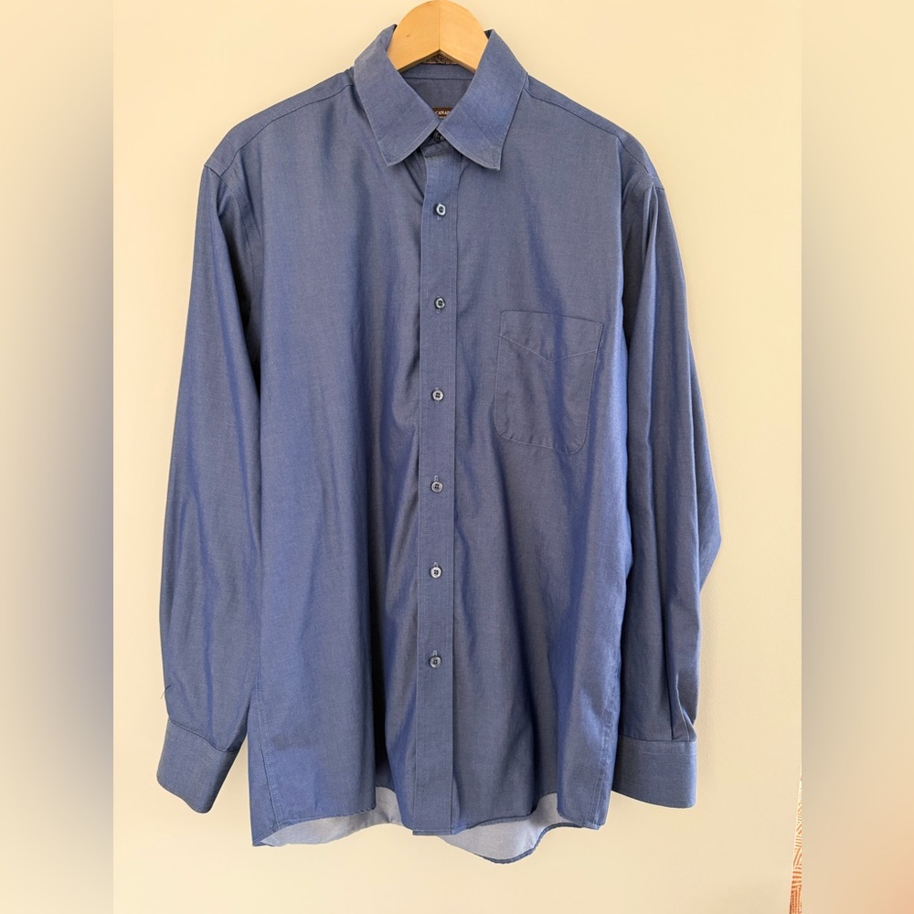 Forsyth of Canada Men’s Button Down Shirt Blue Wrinkle Free Size‎ Large